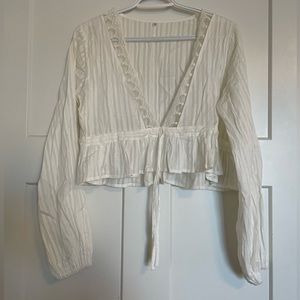 White Boho Cropped Cover Up Blouse